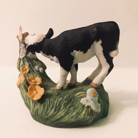 Vtg Cow Holstein Cow Calf Figure by  Peter Barrett Franklin Mint Porcelain - Picture 3 of 11